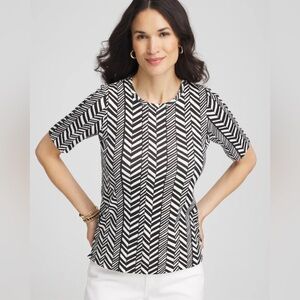 Chico’s Printed Classic Fit Pima Cotton Tee | Black/White Abstract | 1 (US M)